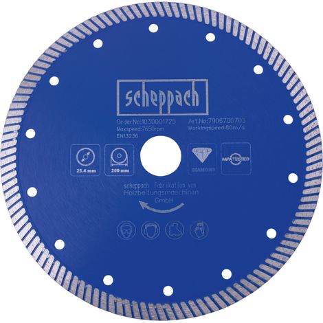Scheppach Disque diamant pour meuleuse - Ø 200 mm - Alésage 25,4 mm -  Largeur de coupe 2,4 mm - Profondeur de coupe 36 mm (1/2)