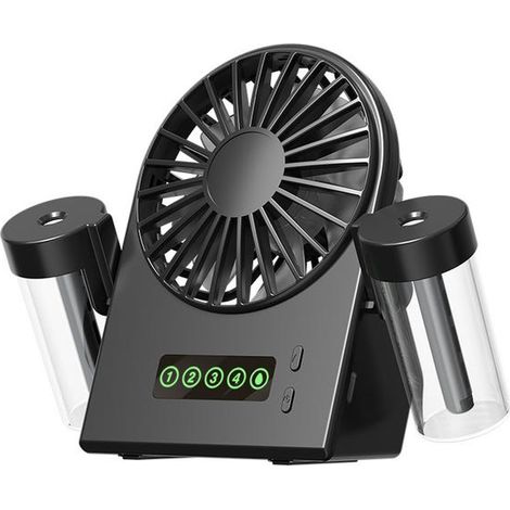 Desk fan with dual-nozzle humidifier, 4 speeds, portable design and LED display - Black (1/5)