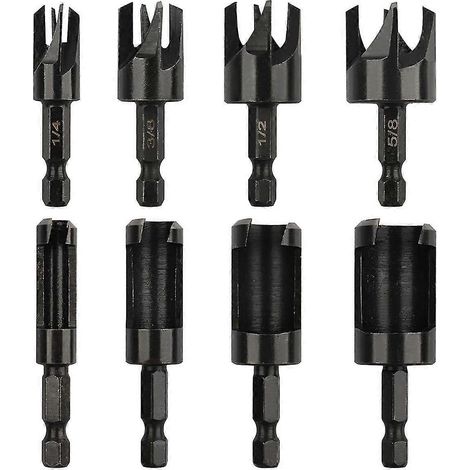 Outil de coupe de bouchons, ensemble de 8 forets à bois avec queue hexagonale de 6,35 mm (1/4"), outil de coupe droit et conique (1/5)