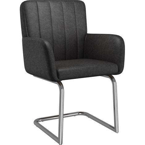 ELVMI Lote de 4 Sillas de Comedor con Reposabrazos, Respaldo en Z, para Salón, Metal y Piel Sintética, Negro (1/5)