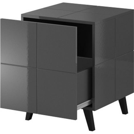 Ensemble de 2 tables de chevet design gris brillant + LED Flow - Sans LED (1/2)