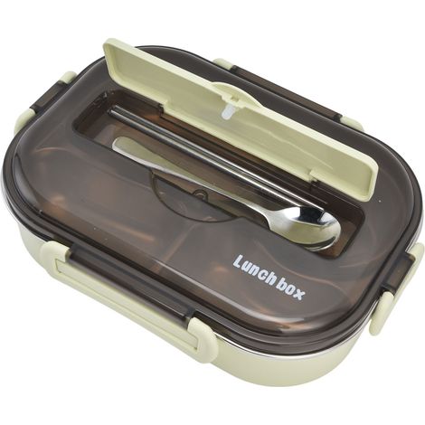 Lunchbox aus Edelstahl 304, 1,3 l, unterteilt, mit Suppenschüssel, grüne, isolierte Bento-Box für Erwachsene/Kinder, leichtes Mittagessen, inklusive Essstäbchen/Löffel (1/5)
