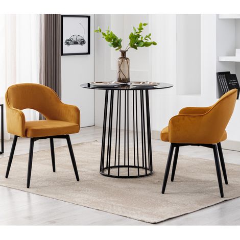 Wahson Esszimmerstühle 2er Set, Samt Stühle mit Metallbeine, Polstersessel 360°drehbar für Küche, Gelb