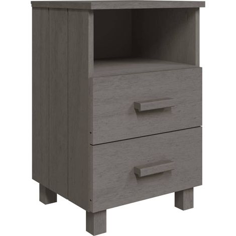 Table de chevet  Cabinet de chevet  Table de nuit HAMAR Gris clair 40x35x62 cm Bois de pin massif (1/5)