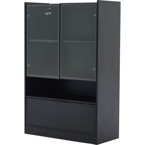 Vetrina LED nera opaca con ante in vetro temperato, 120 x 80 x 35 cm, MODENUIT (1/5)