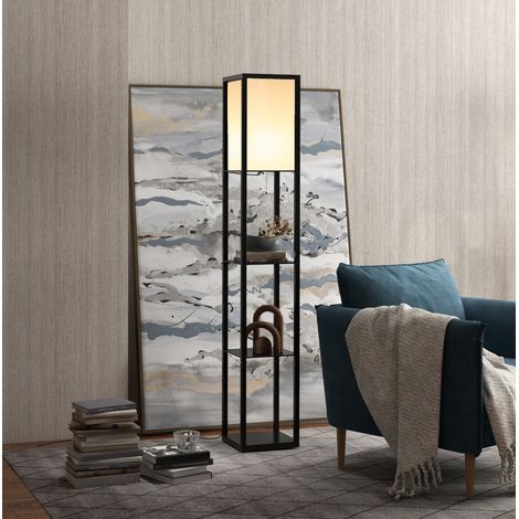 Lampada da terra con scaffali E27 40 W, 26 x 26 x 160 cm, nera, OKWISH (1/5)