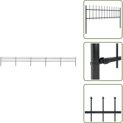 Clôture de jardin avec dessus en lance Acier 8,5 x 0,6 m Noir - Clôture De Jardin - Clôture En Acier - Clôture Decorative - Clôture Noire - Clôture Sécurisé