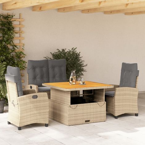 Ensemble à manger de jardin coussins 4 pcs-Salon de jardin beige résine tressée 208538 (1/5)