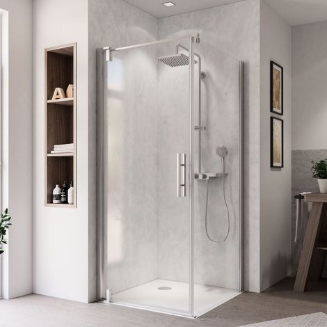 Breuer Europa Design Seitenwand 900mm Klarglas inklusive CER+ Antikalk.Anschlag rechts für Drehtür Typ 1258, Alu. Chromeffekt (1/4)