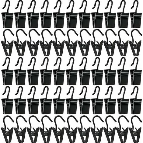 Lot de 60 pinces à rideaux, petites pinces à rideaux avec crochets, crochets en acier inoxydable noir pour auvent, pinces en métal pour suspendre les tentes de camping (1/5)