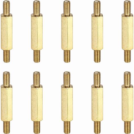 Lot de 10 écrous à double extrémité en cuivre, M3x6+15+6 mm, filetage mâle mâle à double extrémité, tête hexagonale, vis à filetage droit/gauche