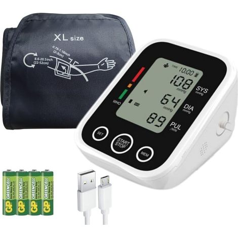 Tensiometre bras avec brassard extra large (22-52 cm), Moniteur de tension artérielle automatique, Détecteur de Pulsations Cardiaques avec Bracelet extra large (22-52 cm)