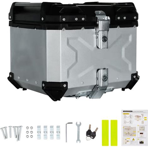 Coffre Moto Aluminium - Double Verrouillage Rapide, Étanche, Revêtement Cuir Antichoc - Pour Casque, Gants, Équipement Moto - Aluminium - Avec 2 Clés