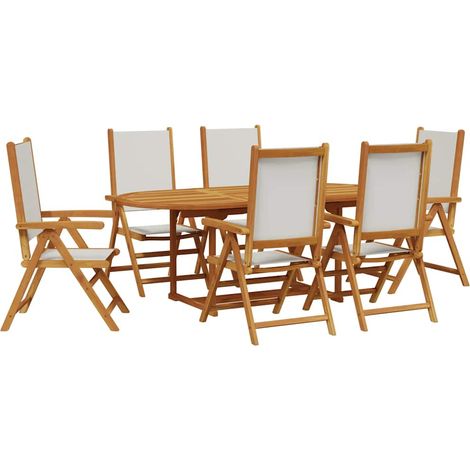 Maison Exclusive - Set Pranzo da Giardino 7 pz Crema in Tessuto e Legno Massello (1/5)