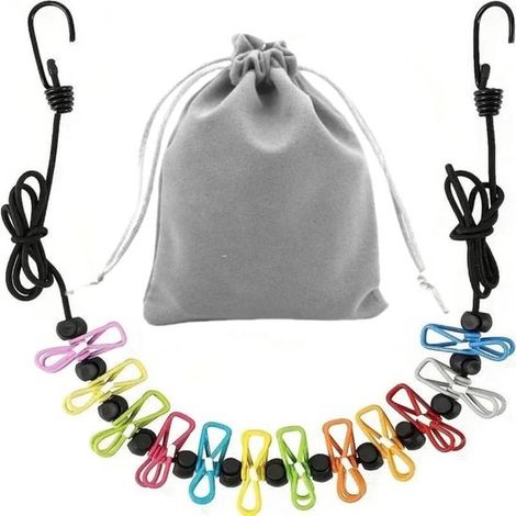 Étendoir à Linge Pliable de Voyages - Noir - Étendoir Portable avec 12 Pinces à Linge - Usage Intérieur et Extérieur - Convient pour le Camping, (1/5)