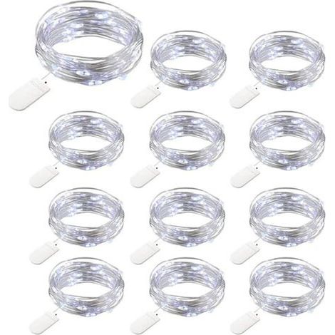 Guirlande Lumineuse À Piles - 20 LED 2 M - Fil De Cuivre Souple IP65 - Blanc Froid - Pour Décoration Intérieure Extérieure - Lot De 12 (1/5)