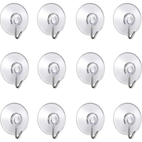 Lot de 12 crochets muraux à ventouse, petites ventouses en plastique avec crochet rond pour salle de bain et cuisine (12 ventouses) (1/4)