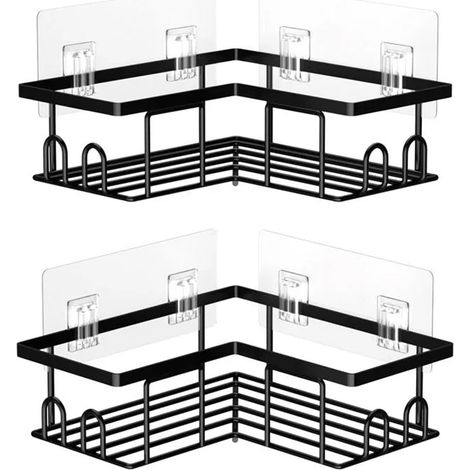 Etagere Douche - Sans Perçage - Étanche Antirouille - Pour Shampoing Gel Douche - Noir - 2 Pièces