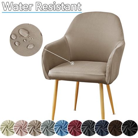 Coprisedia in due pezzi con schienale e braccioli curvi coprisgabello girevole elastico con braccioli decorativi coprisedia sfoderabile per toeletta, tavolo da cucina e scrivania - marrone chiaro. (1/5)