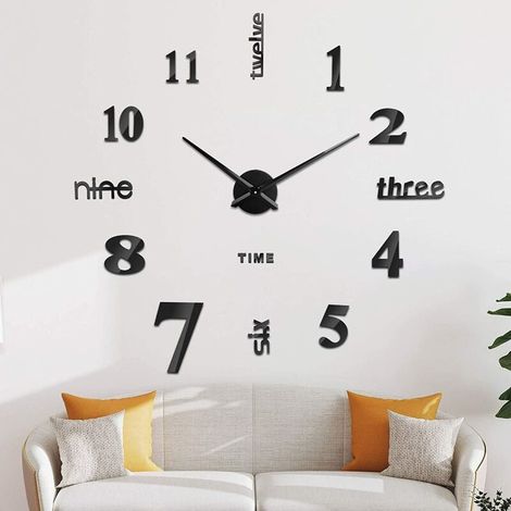 Pendule Murale Design Moderne Horloge Murale Silencieuse et sans Tic-tac sans Cadre 3D pour La Chambre Cuisine Salon Bureau Hôtel Noir，Horloge murale décorative pour salon, chambre (1/5)