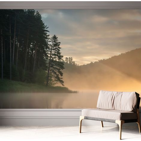 Tapete adhésive moderne pour salon et chambre à coucher Décoration rapide avec colle Matin brumeux 312x219 cm (1/5)