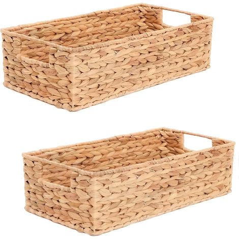Lot de 2 Panier de Rangement en Osier pour Papier Toilette, Panier en Tissés pour Organisateur, Panier de Rangement en Jacinthe d'Eau Naturelle pour Salle de Bain et Cuisine avec Poignée (1/5)