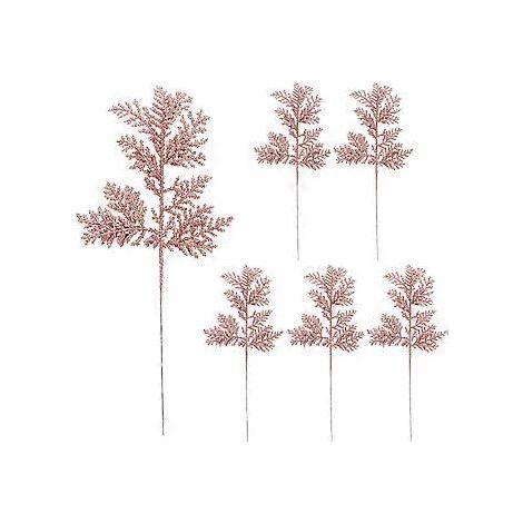 Lot de 6 fausses plantes artificielles pour décoration de fête, branches de pin artificielles (32 x 13 cm, or rose)