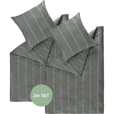 ESPRIT Renforcé Bettwäsche HARPLINES - 2er Set 140x200 cm, Anthrazit