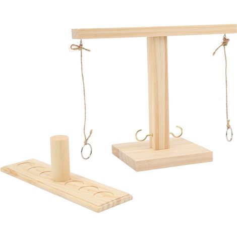 Jeu d'anneaux en bois naturel, fait main, avec 7 trous. Idéal pour la maison, la terrasse ou le jardin. Couleur bois naturel. (1/5)