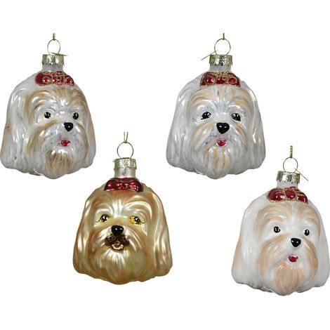 Decoris Weihnachtskugel aus Glas Hundeköpfe 7 cm 4-fach sortiert Kugel