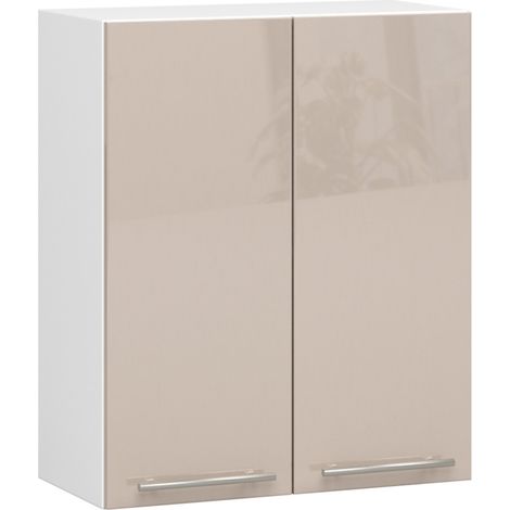 Akord – Meuble haut de cuisine modulable blanc 60 cm – 2 portes cappuccino brillant – 2 étagères – Dimensions 60x30x72 cm (1/5)
