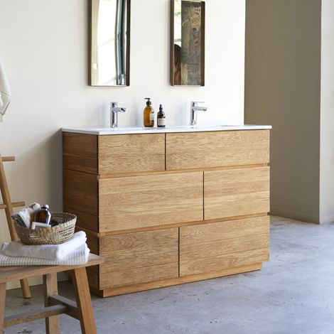 Meuble Salle de bain en bois de chêne et céramique 120 Karl (1/5)