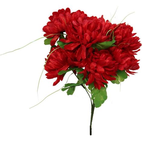 Roter Strauß künstlicher Chrysanthemen mit Gras – Friedhofsdekoration, 40 cm (1/2)