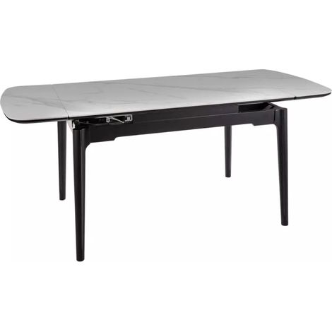 Table extensible de salle à manger blanc brillant 120 + 60cm céramique structure bois STAN (1/4)