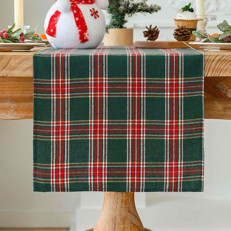 Weihnachtstischläufer, Grün-Rot, schottisches Tartan, Tischdekoration, Weihnachtsplaid, dekorative rechteckige Weihnachtstischdekorationen für Party, Heimdeko, 40 x 180 cm (1/5)