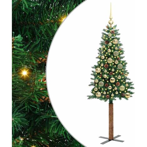 Sapin de Noël  Arbre de Noël mince Vert 150 cm PVC et bois de pin massif (1/5)
