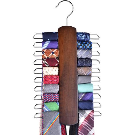 Porte-Cravates - Porte-Ceintures En Bois De Noyer - Support D'Organisation Pour Cravates Et Ceintures Avec 20 Crochets Non Glissants - 1 Pièce (1/5)