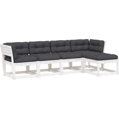 Maison Exclusive - Set Divani Giardino 5pz con Cuscini Bianco Legno Massello Pino