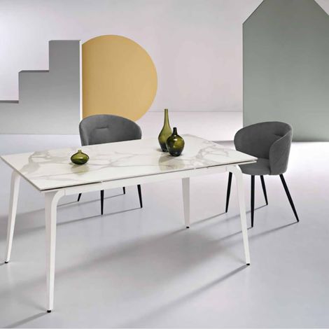 Tavolo in pietra effetto marmo Bianco allungabile a 240 cm FELIX (1/3)