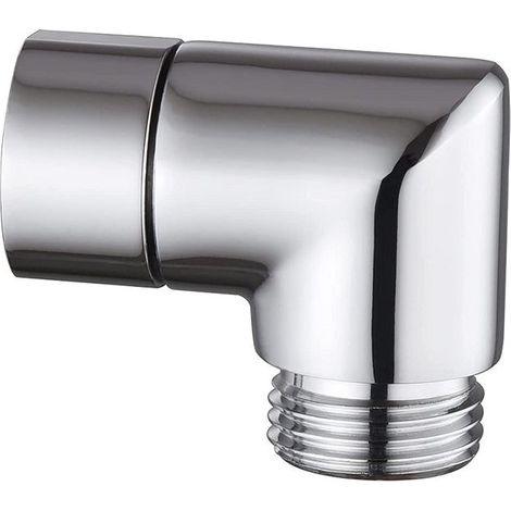 Adaptateur pour douchette à main 90 degrés 1/2" en laiton massif, compatible douchette et douchette murale, finition argentée (1/5)