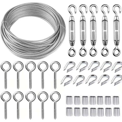 30m/2mm Stainless Steel Wire Rope Kit with M5 Heavy Duty Wire Turnbuckle, Fence Wire Roll Kit, Cable Railing Kit, Garden Wire Tensioners for Climbing Plants