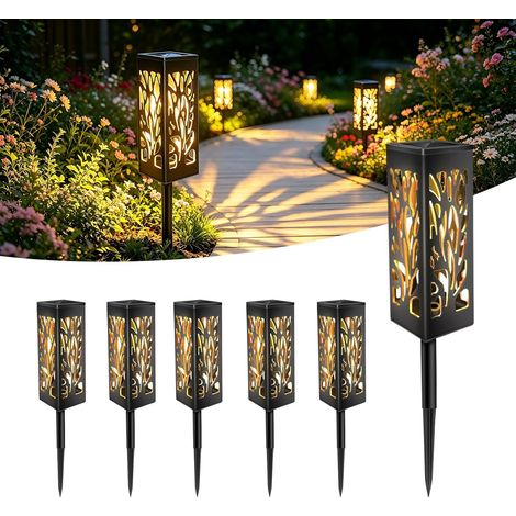 Lot de 6 Lampes Solaires Exterieur Jardin, Lanterne Solaire, Lumiere Solaire Exterieur, IP44 Étanche, Blanc Chaud, Solaire de Jardin Décoration Lampes pour Balcon, Terrasse, Chemin, Pelouse (1/5)