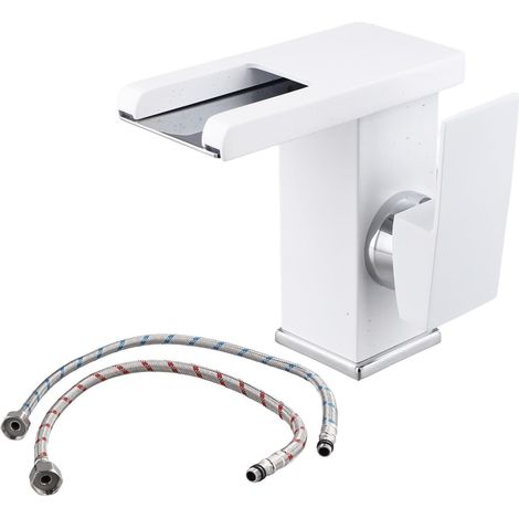 Robinet lavabo cascade laiton blanc LED pour salle d'eau (1/5)