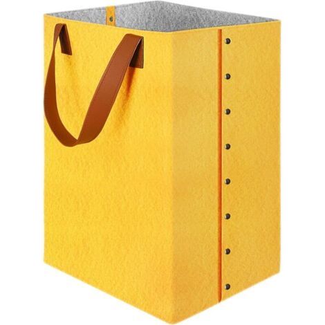 Panier à Linge, Corbeille a Linge avec Poignées, 72L Grand Bac de Rangement en Feutre, Pliable Sac à Linge, Organisation Polyvalent, Panier a Linge Sale - Jaune (30 x 40 x 60 cm) (1/5)