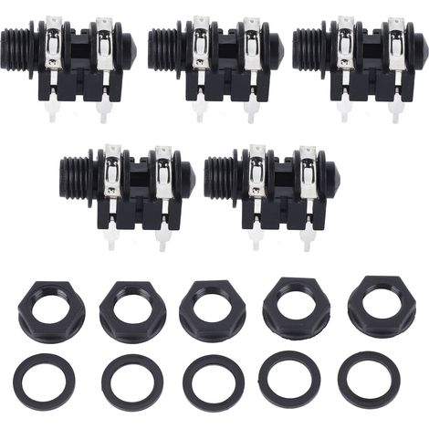 Lot de 5 Prises Stéréo 6,35mm Jack Femelle 6,5mm Transmission Stable Facile à Utiliser pour Micro et Guitare Électrique (1/5)