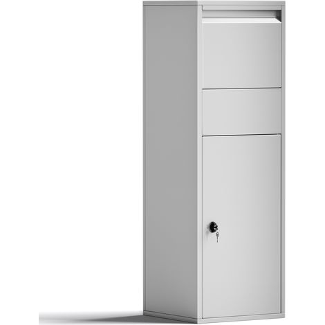 Wiltec Paketkasten silberfarben 460 x 450 x 1400 mm, Paketbox Zuhause, private Paketannahme passend für Pakete der Größe S und L, Standbriefkasten