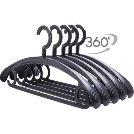 Paquet de 10 cintres en plastique robustes capacité de 25lb crochet pivotant cintre à vêtements large épaule antidérapant épais cintre noir (1/5)