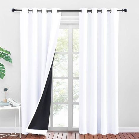 Rideau Occultant Blanc - Rideaux 100% Lumière Bloquer Isolation Thermique Anti Froid Draperies à Oeillets pour, 2 Pièces, 140x240cm (1/5)