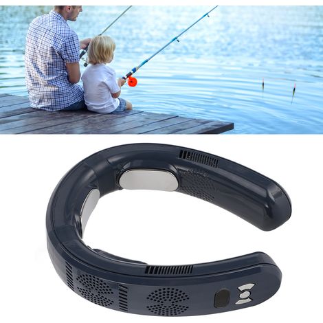 Ventilador de cuello portátil con tecnología de semiconductores de 6000 mAh, multifuncional (refrigeración/calefacción), diseño sin aspas, silicona, ABS, azul marino, conexión USB. (1/5)