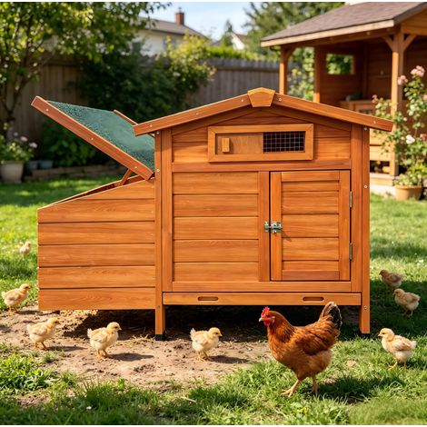 Poulailler sur pilotis en bois 104,5 x 52 x 71,3 cm doré avec pondoir sécurisé - CHICFURN (1/5)